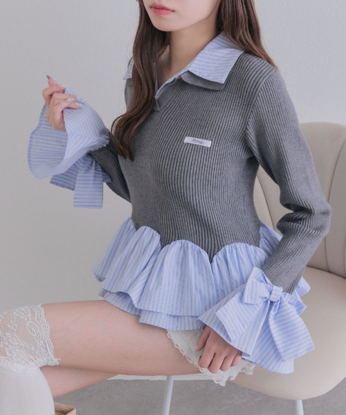 OLIVE des OLIVE（オリーブデオリーブ）の「2枚衿スキッパーニット（ニット/セーター・レディース・チャコールグレー/ブラック/ボルドー・FREE）」の17枚目の写真