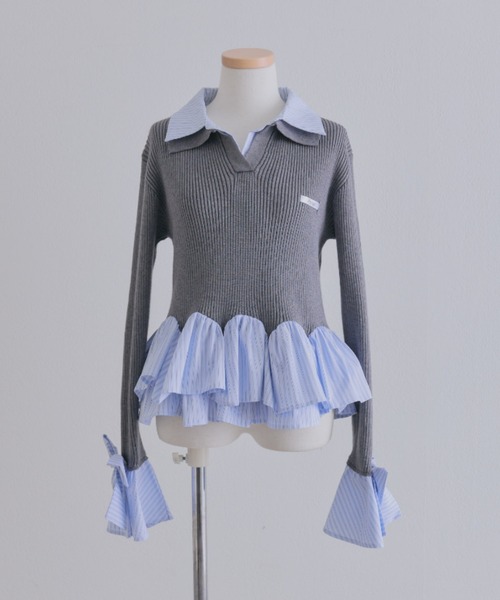 OLIVE des OLIVE（オリーブデオリーブ）の「2枚衿スキッパーニット（ニット/セーター・レディース・チャコールグレー/ブラック/ボルドー・FREE）」の18枚目の写真