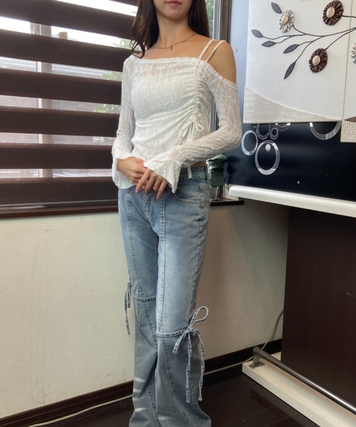 tolene(トレネ)の「ワンショルダー シースルー シャーリングカット 長袖 シアートップス(Tシャツ/カットソー・レディース・ホワイト・FREE)」の15枚目の写真