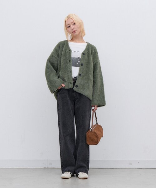 CIAOPANIC TYPY(チャオパニックティピー)の「∴高密度ファーニットジャケット(ノーカラージャケット・レディース・ブラウン/グレー/カーキ・ONE SIZE)」の16枚目の写真