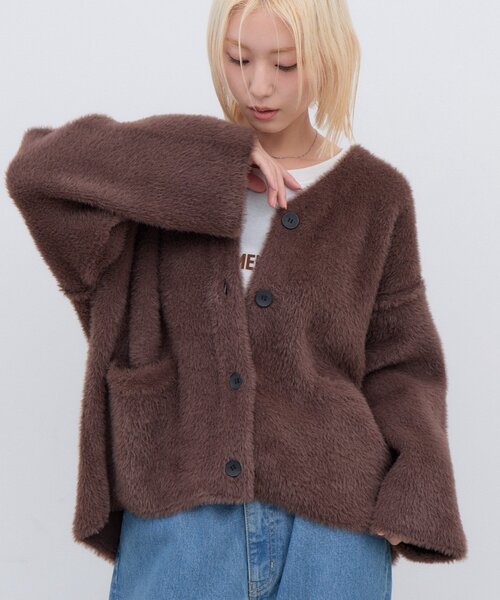 CIAOPANIC TYPY(チャオパニックティピー)の「∴高密度ファーニットジャケット(ノーカラージャケット・レディース・ブラウン/グレー/カーキ・ONE SIZE)」の9枚目の写真