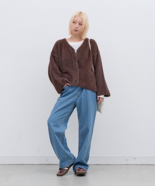 CIAOPANIC TYPY(チャオパニックティピー)の「∴高密度ファーニットジャケット(ノーカラージャケット・レディース・ブラウン/グレー/カーキ・ONE SIZE)」の6枚目の写真