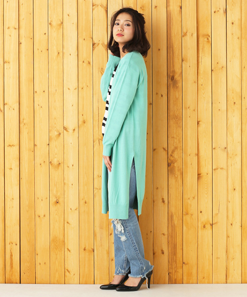 RODEO CROWNS WIDE BOWL（ロデオクラウンズワイドボウル）の「COOL LABO ニット ロング カーディガン（カーディガン/ボレロ・レディース・ブラック/オフホワイト/ライトピンク/ターコイズブルー・FREE）」の3枚目の写真