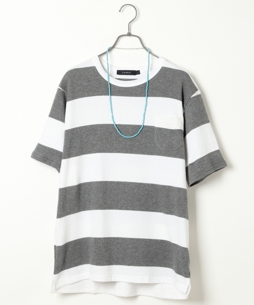 RAGEBLUE（レイジブルー）の「カワリアミボーダーTシャツ/726562（Tシャツ/カットソー・メンズ・ネイビー/キャメル/グレー/ブラック・MEDIUM/LARGE）」の2枚目の写真