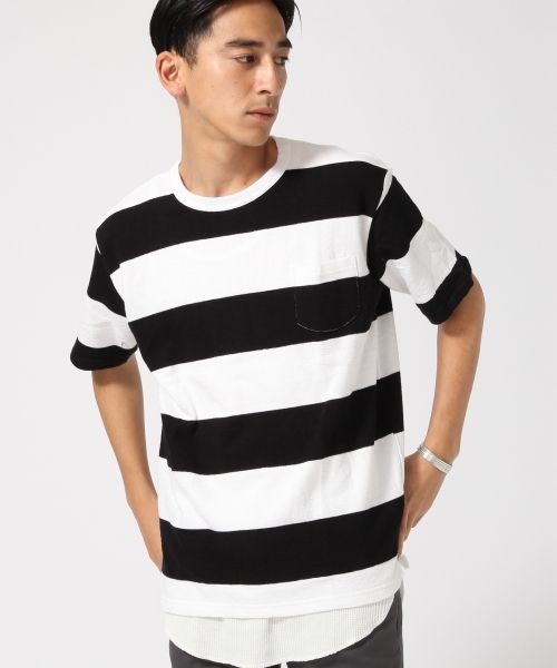 RAGEBLUE（レイジブルー）の「カワリアミボーダーTシャツ/726562（Tシャツ/カットソー・メンズ・ネイビー/キャメル/グレー/ブラック・MEDIUM/LARGE）」の5枚目の写真