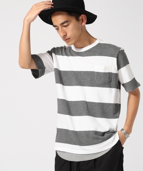 RAGEBLUE（レイジブルー）の「カワリアミボーダーTシャツ/726562（Tシャツ/カットソー・メンズ・ネイビー/キャメル/グレー/ブラック・MEDIUM/LARGE）」の14枚目の写真