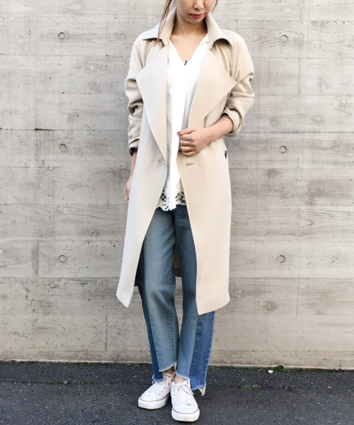 Mysty Woman ミスティウーマン の スプリングコート 変り織りラグランゆるトレンチコート トレンチコート Wear