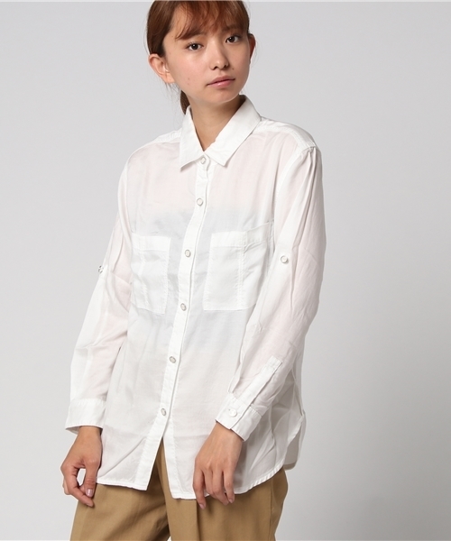 Moname（モナーム）の「■Moname   ビッグシルエット シャツ ドロップショルダー   41161062（シャツ/ブラウス・レディース・ネイビー/ホワイト/サックスブルー/カーキ/ピンク系その他/レモンイエロー・S/M/XS）」の2枚目の写真