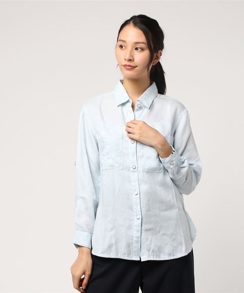 Moname（モナーム）の「■Moname   ビッグシルエット シャツ ドロップショルダー   41161062（シャツ/ブラウス・レディース・ネイビー/ホワイト/サックスブルー/カーキ/ピンク系その他/レモンイエロー・S/M/XS）」の4枚目の写真