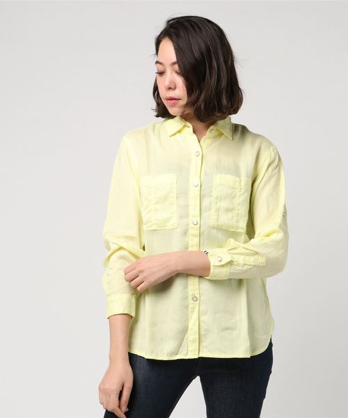 Moname（モナーム）の「■Moname   ビッグシルエット シャツ ドロップショルダー   41161062（シャツ/ブラウス・レディース・ネイビー/ホワイト/サックスブルー/カーキ/ピンク系その他/レモンイエロー・S/M/XS）」の5枚目の写真