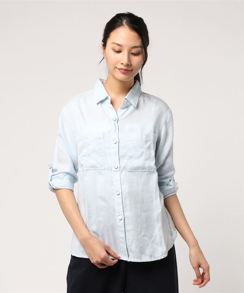 Moname（モナーム）の「■Moname   ビッグシルエット シャツ ドロップショルダー   41161062（シャツ/ブラウス・レディース・ネイビー/ホワイト/サックスブルー/カーキ/ピンク系その他/レモンイエロー・S/M/XS）」の9枚目の写真