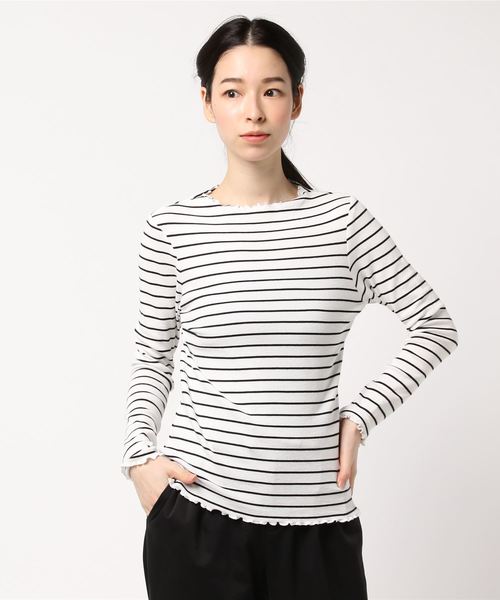 earth music&ecology(アースミュージックアンドエコロジー)の「【2018ver】ボーダーボーダーテレコプルオーバー ★(Tシャツ/カットソー・レディース・ブラック/レッド/ミント/ラベンダー/オフホワイト/サックスブルー・M/S)」の8枚目の写真