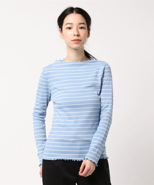 earth music&ecology(アースミュージックアンドエコロジー)の「【2018ver】ボーダーボーダーテレコプルオーバー ★(Tシャツ/カットソー・レディース・ブラック/レッド/ミント/ラベンダー/オフホワイト/サックスブルー・M/S)」の1枚目の写真