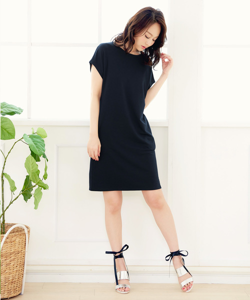 KOBE LETTUCE（コウベレタス）の「ボーダー柄or無地　タック入りシンプルワンピース レディース チュニック[E1674]神戸レタス（ワンピース・レディース・ブラック/ホワイト×ブラック/ホワイト×ネイビー/ネイビー・FREE）」の9枚目の写真