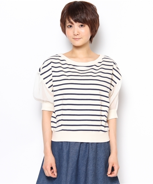 Chico（チコ）の「ﾎﾞｰﾀﾞｰ後開き袖ｼﾌｫﾝSWT（Tシャツ/カットソー・レディース・ホワイト×ブラック/ホワイト×ネイビー・FREE）」の9枚目の写真