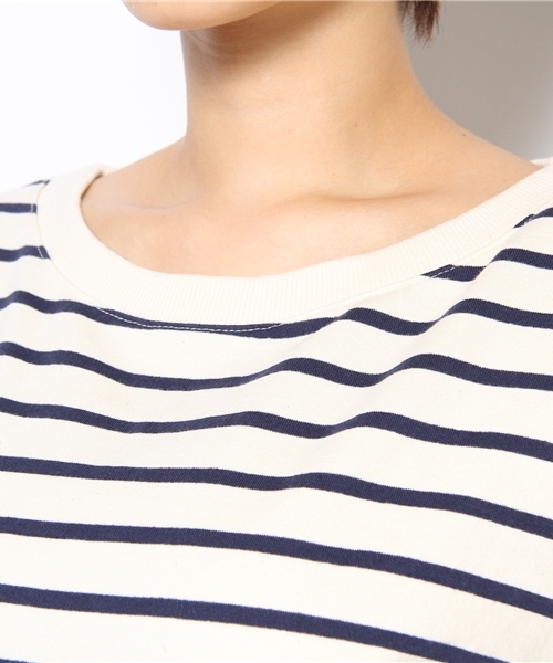 Chico（チコ）の「ﾎﾞｰﾀﾞｰ後開き袖ｼﾌｫﾝSWT（Tシャツ/カットソー・レディース・ホワイト×ブラック/ホワイト×ネイビー・FREE）」の3枚目の写真