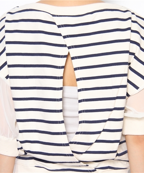 Chico（チコ）の「ﾎﾞｰﾀﾞｰ後開き袖ｼﾌｫﾝSWT（Tシャツ/カットソー・レディース・ホワイト×ブラック/ホワイト×ネイビー・FREE）」の7枚目の写真