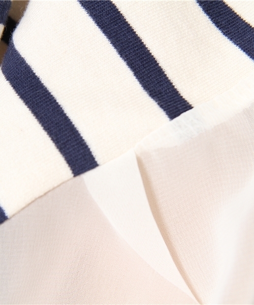 Chico（チコ）の「ﾎﾞｰﾀﾞｰ後開き袖ｼﾌｫﾝSWT（Tシャツ/カットソー・レディース・ホワイト×ブラック/ホワイト×ネイビー・FREE）」の6枚目の写真