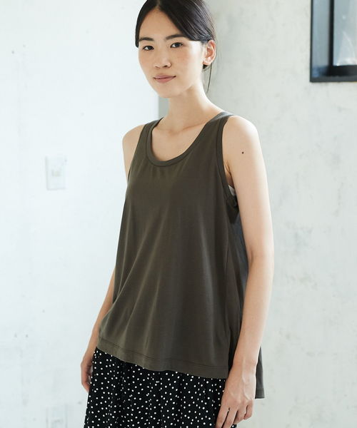 AMERICAN HOLIC（アメリカンホリック）の「・バックギャザーノースリーブロングプルオーバー（Tシャツ/カットソー・レディース・チャコールグレー/ブラック/オフホワイト/カーキ・FREE）」の4枚目の写真