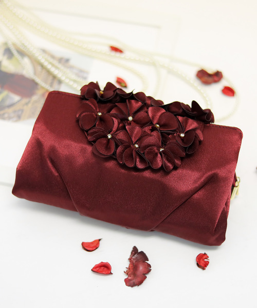 Fashion Letter（ファッションレター）の「2WAYサテンフラワー 結婚式バッグ（クラッチバッグ・レディース・ブラック/ネイビー/アイボリー/ワイン・FREE）」の10枚目の写真