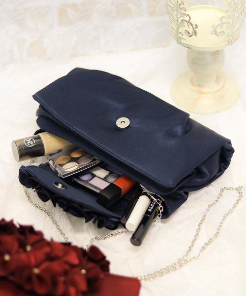 Fashion Letter（ファッションレター）の「2WAYサテンフラワー 結婚式バッグ（クラッチバッグ・レディース・ブラック/ネイビー/アイボリー/ワイン・FREE）」の12枚目の写真