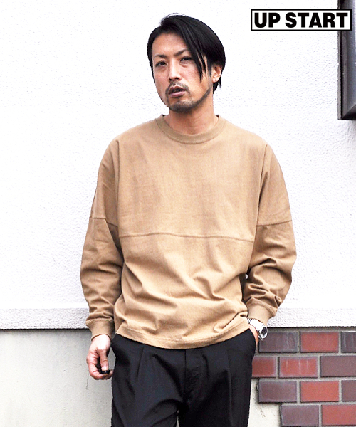 UP START（アップスタート）の「ドロップショルダー切替ビッグシルエット/ルーズシルエットロンTee（Tシャツ/カットソー・メンズ・オフホワイト/ベージュ/ブラック/ネイビー/レッド・MEDIUM/LARGE/X-LARGE）」の3枚目の写真