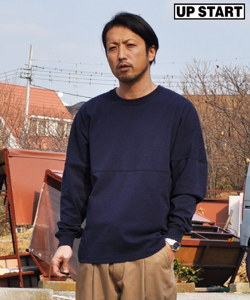 UP START（アップスタート）の「ドロップショルダー切替ビッグシルエット/ルーズシルエットロンTee（Tシャツ/カットソー・メンズ・オフホワイト/ベージュ/ブラック/ネイビー/レッド・MEDIUM/LARGE/X-LARGE）」の4枚目の写真