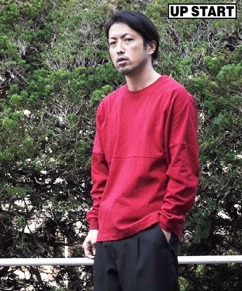UP START（アップスタート）の「ドロップショルダー切替ビッグシルエット/ルーズシルエットロンTee（Tシャツ/カットソー・メンズ・オフホワイト/ベージュ/ブラック/ネイビー/レッド・MEDIUM/LARGE/X-LARGE）」の5枚目の写真
