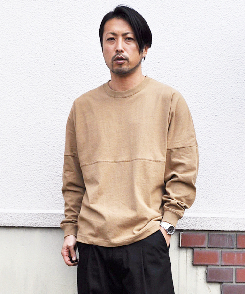 UP START（アップスタート）の「ドロップショルダー切替ビッグシルエット/ルーズシルエットロンTee（Tシャツ/カットソー・メンズ・オフホワイト/ベージュ/ブラック/ネイビー/レッド・MEDIUM/LARGE/X-LARGE）」の16枚目の写真