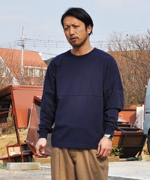 UP START（アップスタート）の「ドロップショルダー切替ビッグシルエット/ルーズシルエットロンTee（Tシャツ/カットソー・メンズ・オフホワイト/ベージュ/ブラック/ネイビー/レッド・MEDIUM/LARGE/X-LARGE）」の8枚目の写真