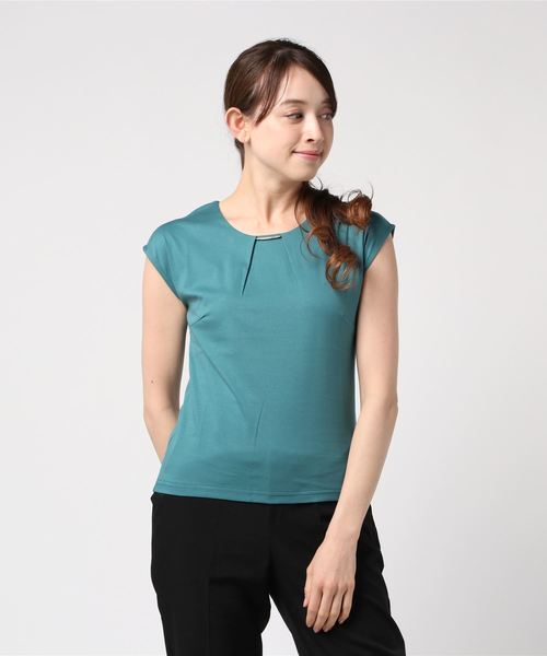 TRUDEA(トルディア)の「【接触冷感シルケット素材】メタルパーツ フレンチスリーブTシャツ(Tシャツ/カットソー・レディース・ベージュ/ブラック/ホワイト/ピンク/カーキ/グリーン・MEDIUM/LARGE)」の5枚目の写真