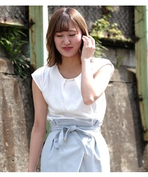 【接触冷感シルケット素材】メタルパーツ フレンチスリーブTシャツ