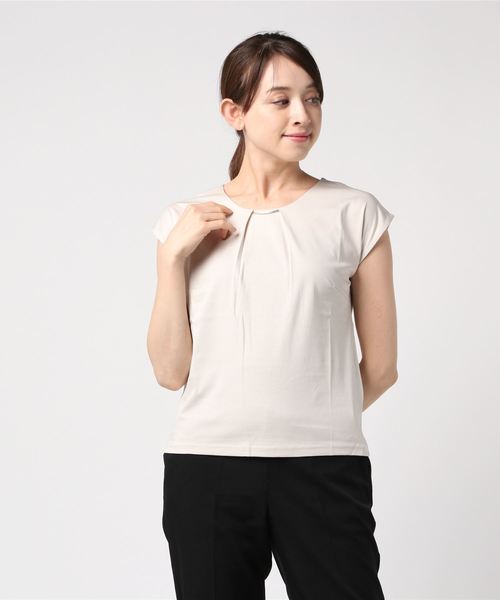 TRUDEA(トルディア)の「【接触冷感シルケット素材】メタルパーツ フレンチスリーブTシャツ(Tシャツ/カットソー・レディース・ベージュ/ブラック/ホワイト/ピンク/カーキ/グリーン・MEDIUM/LARGE)」の13枚目の写真