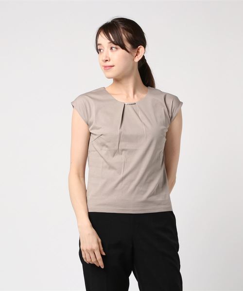 TRUDEA(トルディア)の「【接触冷感シルケット素材】メタルパーツ フレンチスリーブTシャツ(Tシャツ/カットソー・レディース・ベージュ/ブラック/ホワイト/ピンク/カーキ/グリーン・MEDIUM/LARGE)」の14枚目の写真
