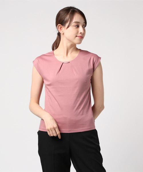 TRUDEA(トルディア)の「【接触冷感シルケット素材】メタルパーツ フレンチスリーブTシャツ(Tシャツ/カットソー・レディース・ベージュ/ブラック/ホワイト/ピンク/カーキ/グリーン・MEDIUM/LARGE)」の16枚目の写真