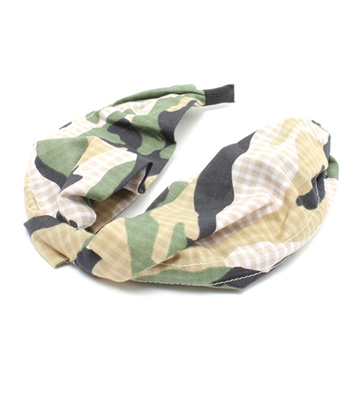 Khaju（カージュ）の「Khaju:カモ×ギンガムヘアバンド（カチューシャ・レディース・カーキ/ライトブルー・ONE SIZE）」の2枚目の写真