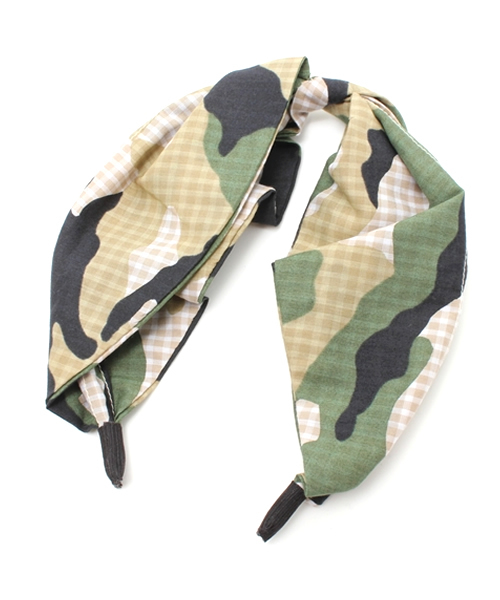 Khaju（カージュ）の「Khaju:カモ×ギンガムヘアバンド（カチューシャ・レディース・カーキ/ライトブルー・ONE SIZE）」の4枚目の写真