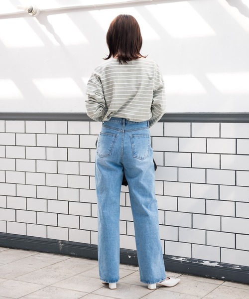 Aunt Marie's（アントマリーズ）の「AUNT MARIE’S　ドロップショルダーボーダーロングTシャツ（Tシャツ/カットソー・レディース・ブラック/ベージュ/グリーン・FREE）」の8枚目の写真