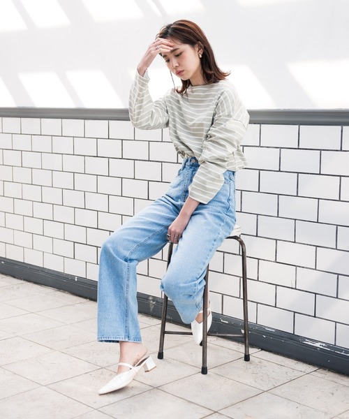 Aunt Marie's（アントマリーズ）の「AUNT MARIE’S　ドロップショルダーボーダーロングTシャツ（Tシャツ/カットソー・レディース・ブラック/ベージュ/グリーン・FREE）」の13枚目の写真