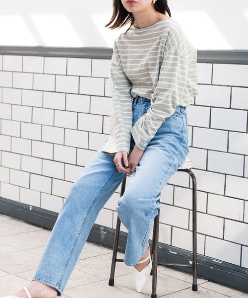 Aunt Marie's（アントマリーズ）の「AUNT MARIE’S　ドロップショルダーボーダーロングTシャツ（Tシャツ/カットソー・レディース・ブラック/ベージュ/グリーン・FREE）」の14枚目の写真