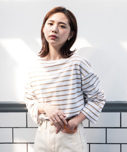 Aunt Marie's（アントマリーズ）の「AUNT MARIE’S　ドロップショルダーボーダーロングTシャツ（Tシャツ/カットソー・レディース・ブラック/ベージュ/グリーン・FREE）」の16枚目の写真