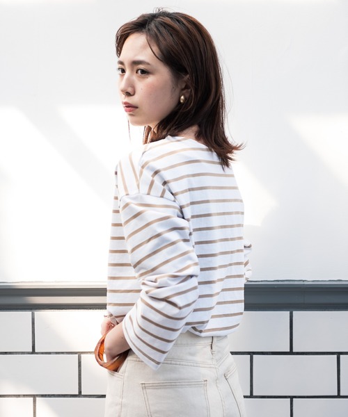 Aunt Marie's（アントマリーズ）の「AUNT MARIE’S　ドロップショルダーボーダーロングTシャツ（Tシャツ/カットソー・レディース・ブラック/ベージュ/グリーン・FREE）」の17枚目の写真