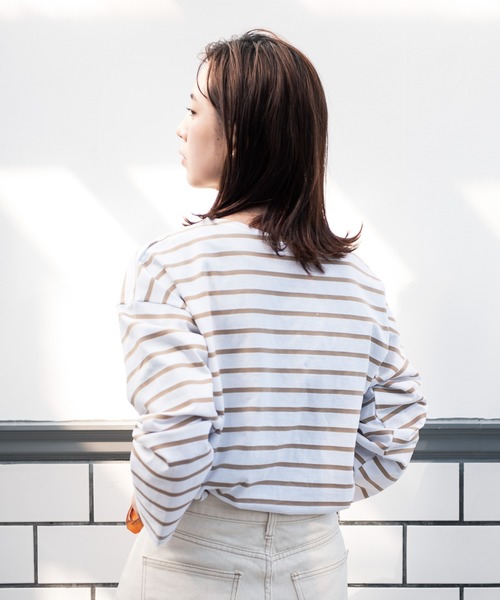 Aunt Marie's（アントマリーズ）の「AUNT MARIE’S　ドロップショルダーボーダーロングTシャツ（Tシャツ/カットソー・レディース・ブラック/ベージュ/グリーン・FREE）」の18枚目の写真