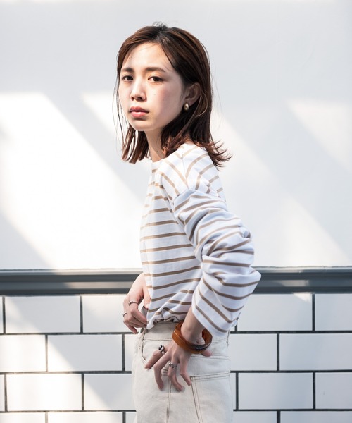 Aunt Marie's（アントマリーズ）の「AUNT MARIE’S　ドロップショルダーボーダーロングTシャツ（Tシャツ/カットソー・レディース・ブラック/ベージュ/グリーン・FREE）」の20枚目の写真