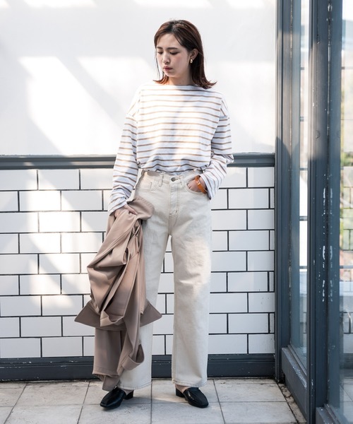 Aunt Marie's（アントマリーズ）の「AUNT MARIE’S　ドロップショルダーボーダーロングTシャツ（Tシャツ/カットソー・レディース・ブラック/ベージュ/グリーン・FREE）」の22枚目の写真