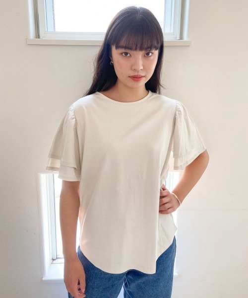 LOWRYS FARM(ローリーズファーム)の「ボリュームフリルSS 886361(Tシャツ/カットソー・レディース・チャコールグレー/アイボリー/ドット・FREE)」の14枚目の写真