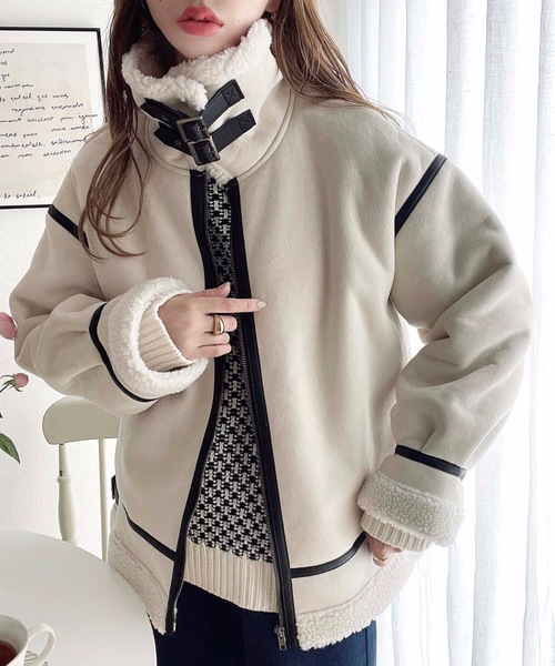 moment+（モーメントプラス）の「【累計販売枚数3万枚突破！】スエード×ボアフェイクムートンB-3ジャケットブルゾン（ムートンコート・レディース・アイボリー/キャメル/ブラウン/ブラック/ブラック系その他/ライトベージュ・S/M/L）」の11枚目の写真