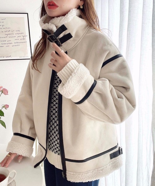 moment+（モーメントプラス）の「【累計販売枚数3万枚突破！】スエード×ボアフェイクムートンB-3ジャケットブルゾン（ムートンコート・レディース・アイボリー/キャメル/ブラウン/ブラック/ブラック系その他/ライトベージュ・S/M/L）」の13枚目の写真