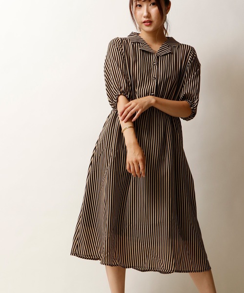 Paravion 開襟ストライプワンピース Womens ワンピース Paravion パラビオン のファッション通販 Zozotown