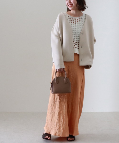 Cheek(チーク)の「ボンディングショートコート(ノーカラーコート・レディース・キャメル/サックスブルー/アイボリー・MEDIUM)」の22枚目の写真